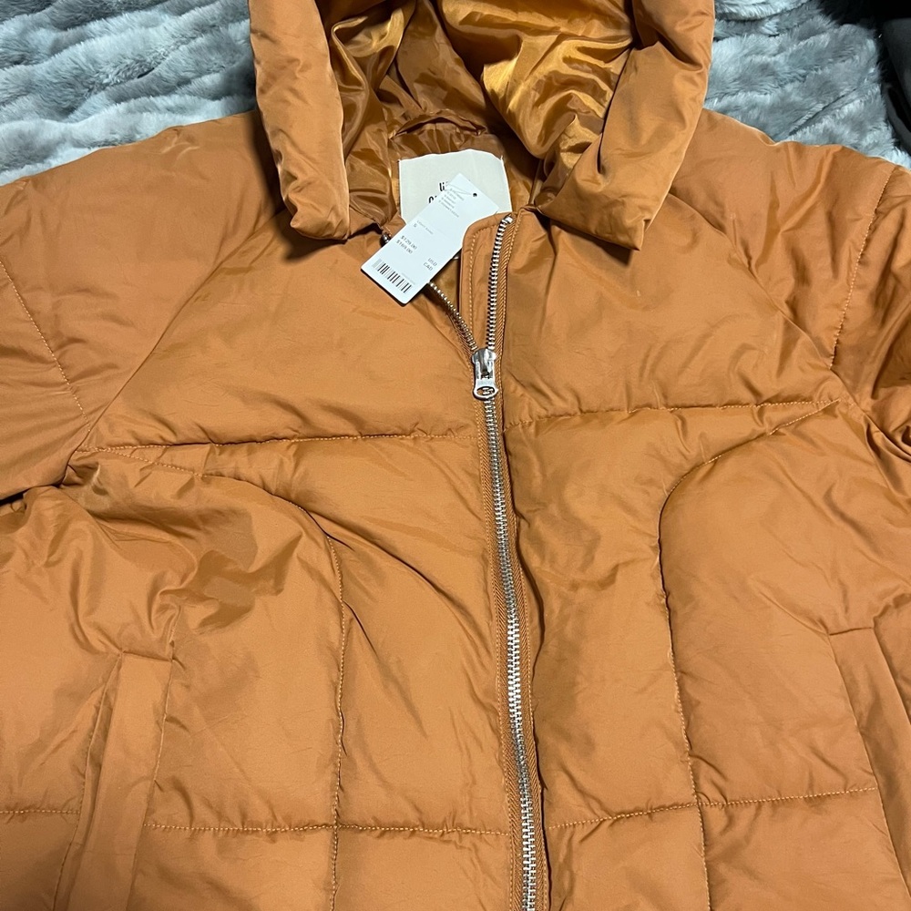 Chic Orange Hooded Puffer Jacket